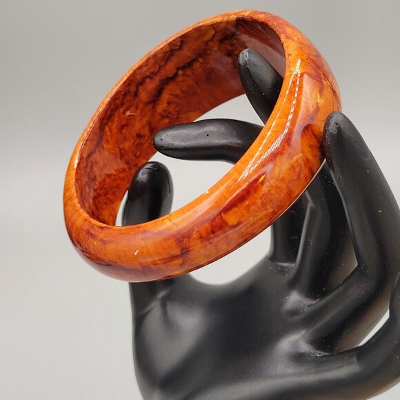 Resin Orange Brown Bangle Bracelet Swirled Pattern Vintage Fits Up To 7 1/2" - Picture 3 of 7